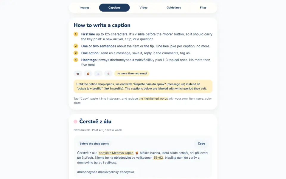 Ready-made captions in Czech
