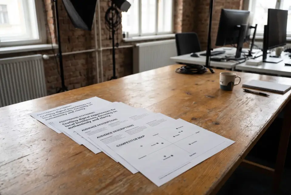 The output is a document of a few pages that sales, marketing and your designer all work from.