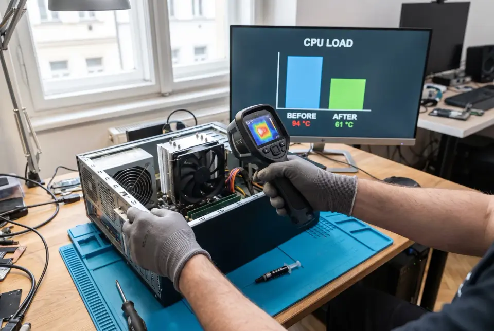 We measure temperatures and performance before and after, so you see the difference in numbers.