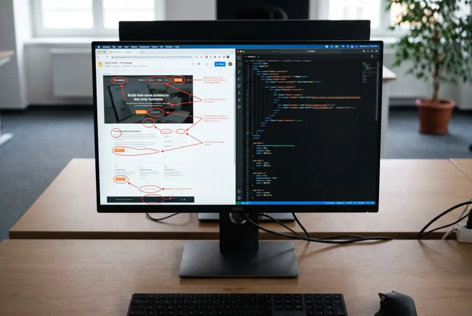 Design and development sit in one team, so an audit can turn straight into a redesign or a fix in the code.