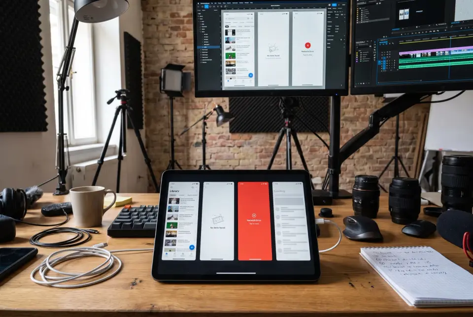 Every screen comes with hover, error, empty and loading states, so developers never have to guess.