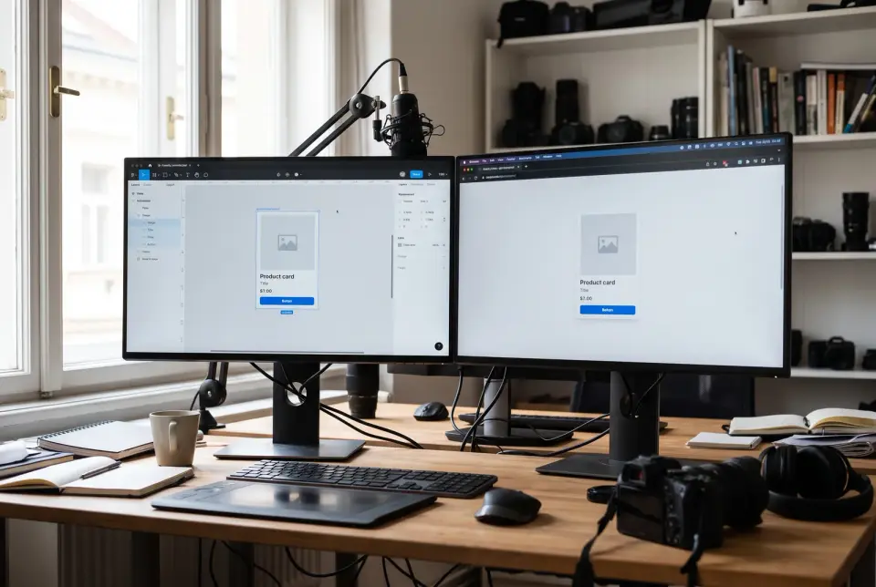 We draw components in Figma and build them in code in the same team, so the live site looks like the design.