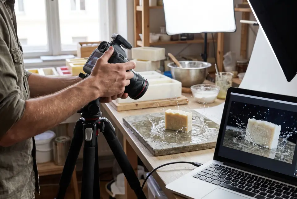 We shoot and photograph the ad creative ourselves: a real product and real people win auctions against stock photos with a caption.