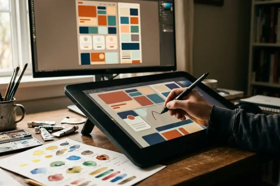 Laying out the design on the brand's grid and palette